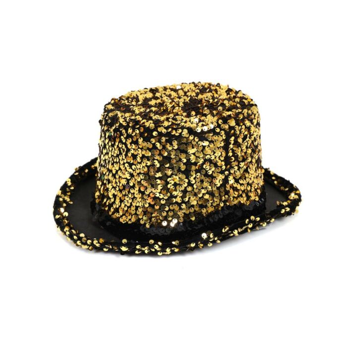 Zylinderhut Pailletten gold