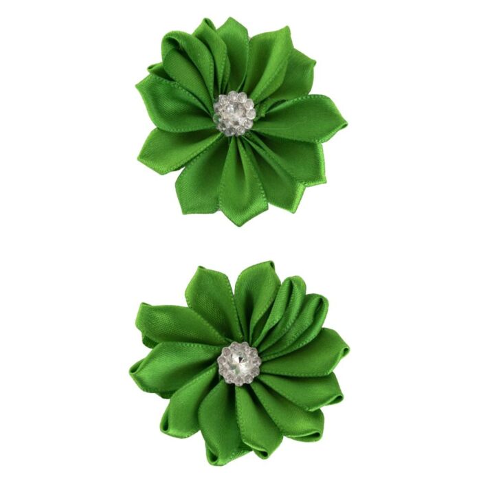 Blume Satin mit Stein 6 cm grün Blume Satin mit Stein 6 cm grün