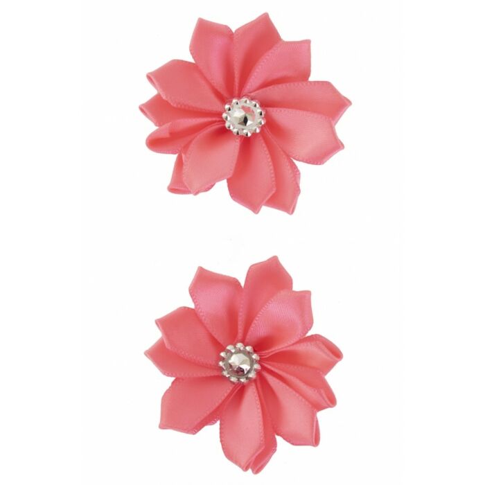 Blumen satin mit Stein rosa 6 cm