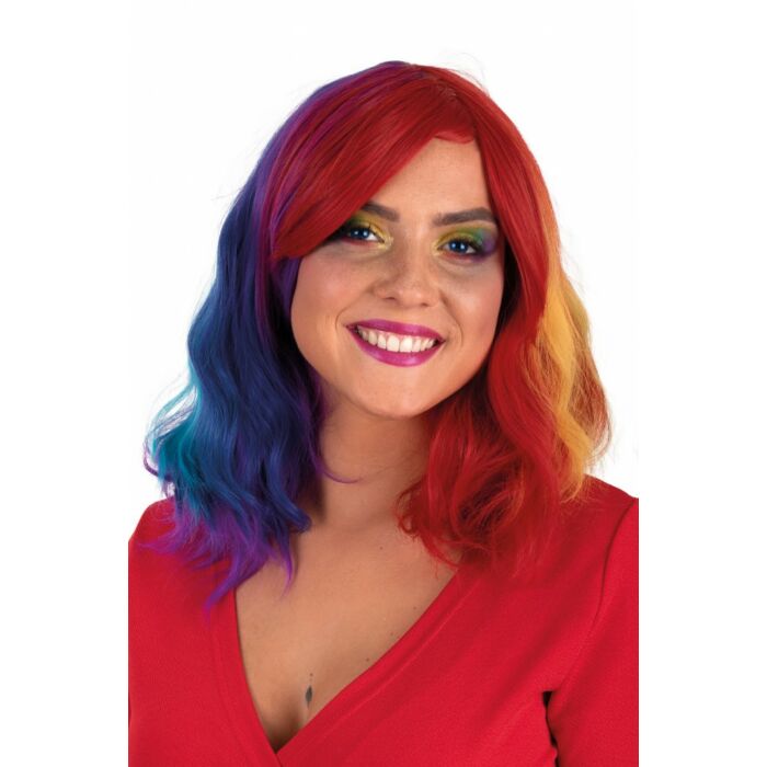 Perücke Alicia halblang mit Regenbogenwellen