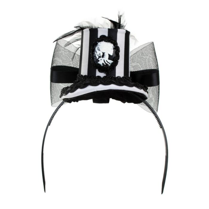 Mini Hut mit Tüll schwarz weiß Mini Hut mit Tüll schwarz weiß