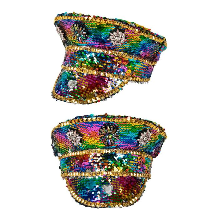 Kapitänsmütze Regenbogen Pailletten Luxus
