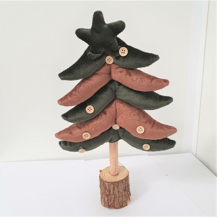 Baum velours op stam 23xh35cm braun/d.grün
