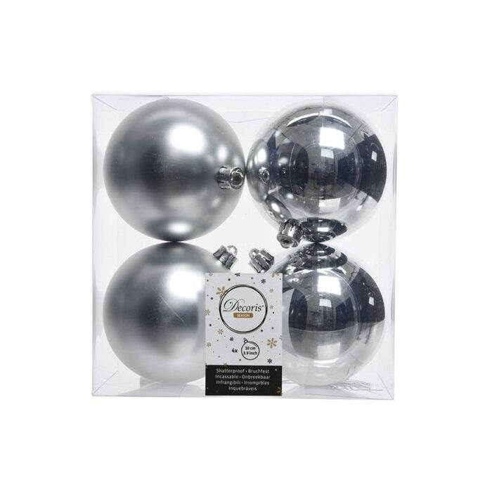 Weihnachtskugel Kunststoff d10cm glänzend matt silber 4St.