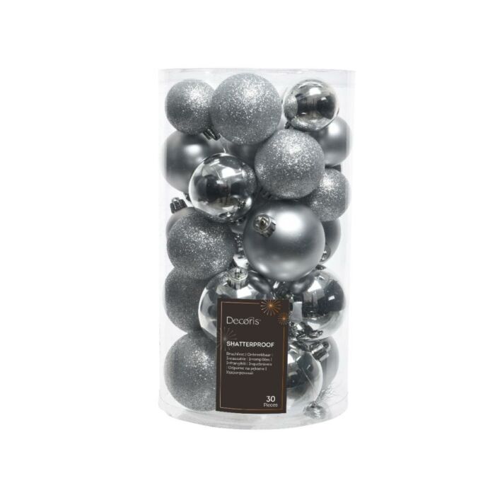 Weihnachtskugeln silber mix Kunststoff Satz von 30 - Decoris Weihnachtskugeln silber mix Kunststoff Satz von 30 - Decoris