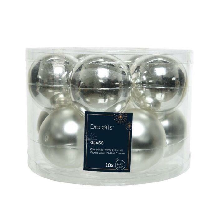 Weihnachtskugeln Glas mix Silber Ø 6 cm Satz von 10 - Decoris