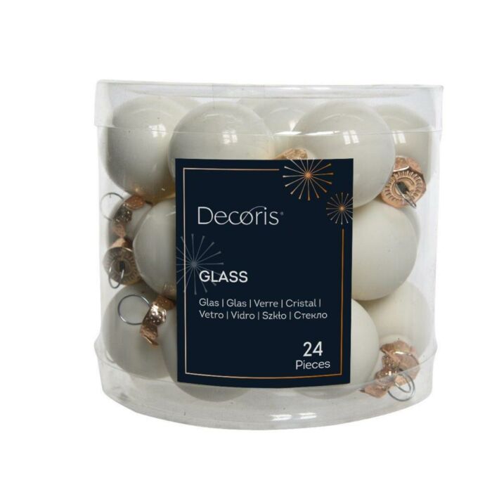 Weihnachtskugel aus Glas Emaille wollweiß Ø 2,5 cm 24er Set - Decoris