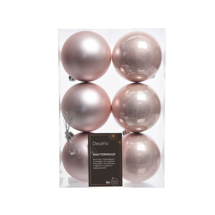 Weihnachtskugeln puderrosa Kunststoff mix Ø 8 cm Satz von 6 - Decoris