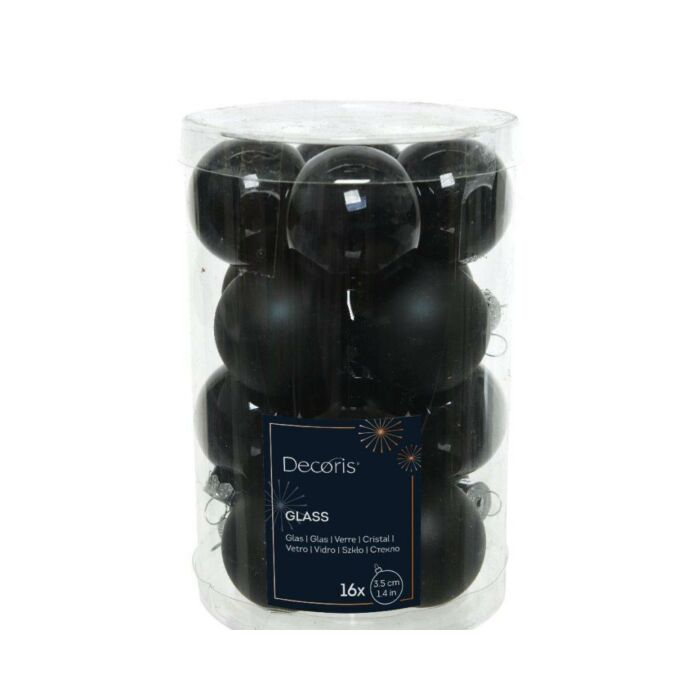 Weihnachtskugeln Glas schwarz 3,5 cm Satz von 16 - Decoris
