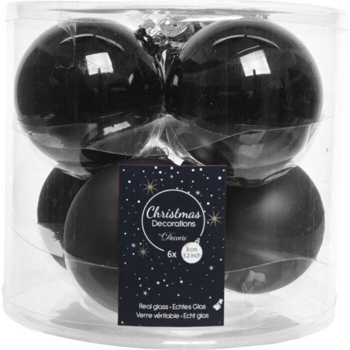 Weihnachtskugel Glas d8cm schwarz 6St.