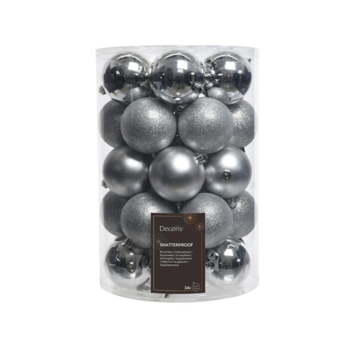 Weihnachtskugeln Shiny-Matt-Glitter Ø8 cm Silber, Set von 34 Weihnachtskugeln Shiny-Matt-Glitter Ø8 cm Silber, Set von 34