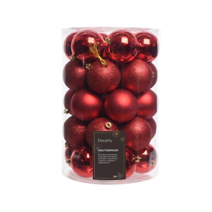 Weihnachtskugeln Shiny-Matt-Glitter Ø8 cm Christmas red, Set von 34 Weihnachtskugeln Shiny-Matt-Glitter Ø8 cm Christmas red, Set von 34