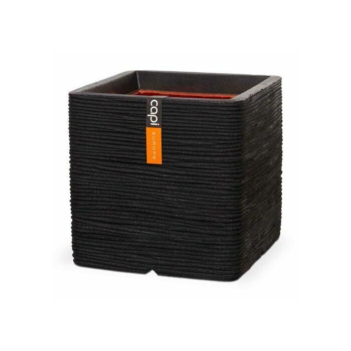 Topf quadrat rib schwarz 40 cm