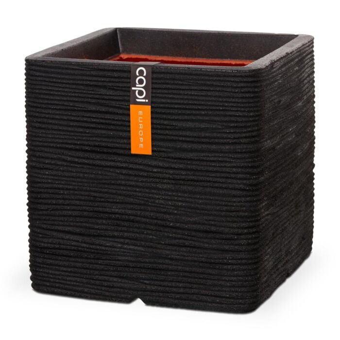 Blumentopf Planter vierkant rib schwarz 40 cm - Capi