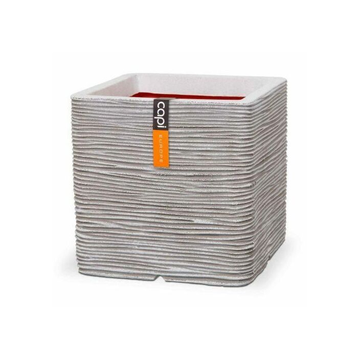 Topf quadrat rib beige 40 cm