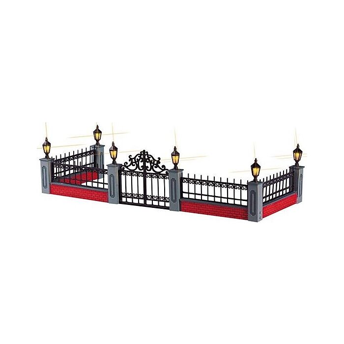 LEMAX LIGHTED WROUGHT IRON FENCE, SET/5, B/O (4.5V)