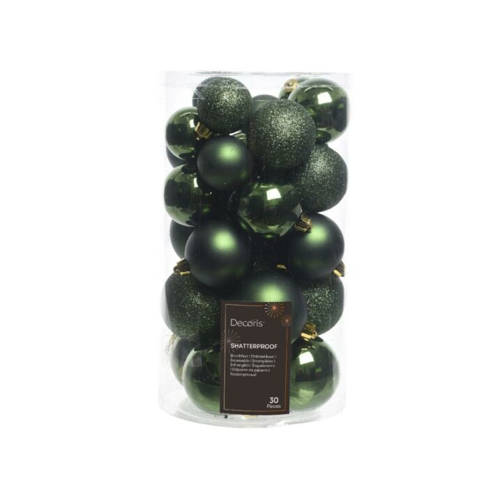 Weihnachtskugeln kieferngrün Kunststoff Satz von 30 - Decoris