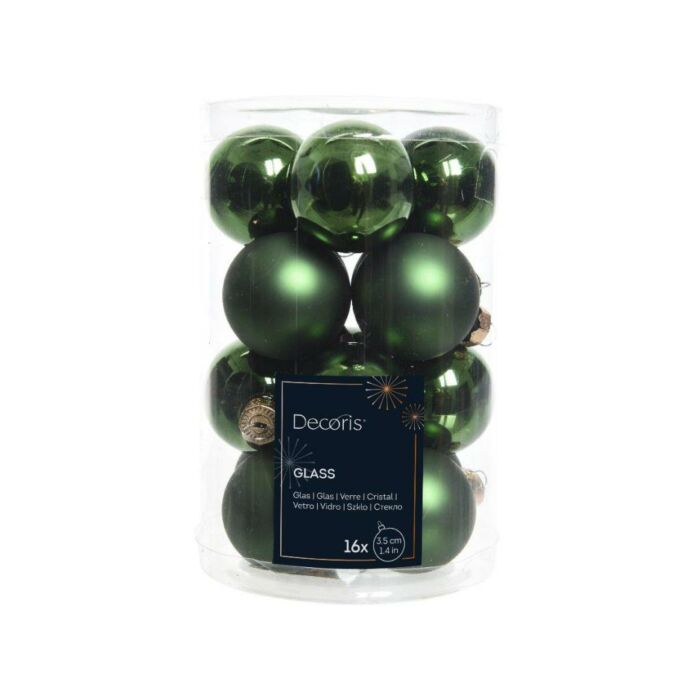 Weihnachtskugeln Glas dennengrün 3,5 cm Satz von 16 - Decoris