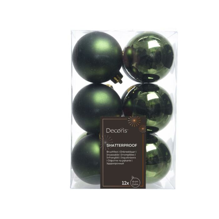 Weihnachtskugeln kieferngrün Kunststoff mix Ø 6 cm Satz von 12 - Decoris