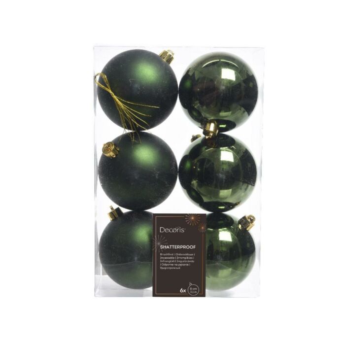 Weihnachtskugeln kieferngrün Kunststoff mix Ø 8 cm Satz von 6 - Decoris Weihnachtskugeln kieferngrün Kunststoff mix Ø 8 cm Satz von 6 - Decoris