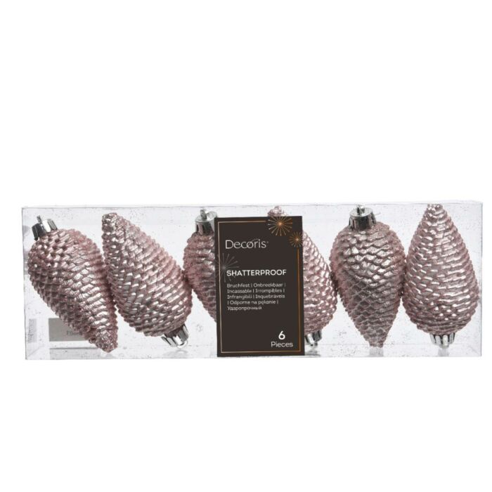 Tannenzapfen puderrosa funkeln Kunststoff 4,5 cm Satz von 6 - Decoris Tannenzapfen puderrosa funkeln Kunststoff 4,5 cm Satz von 6 - Decoris
