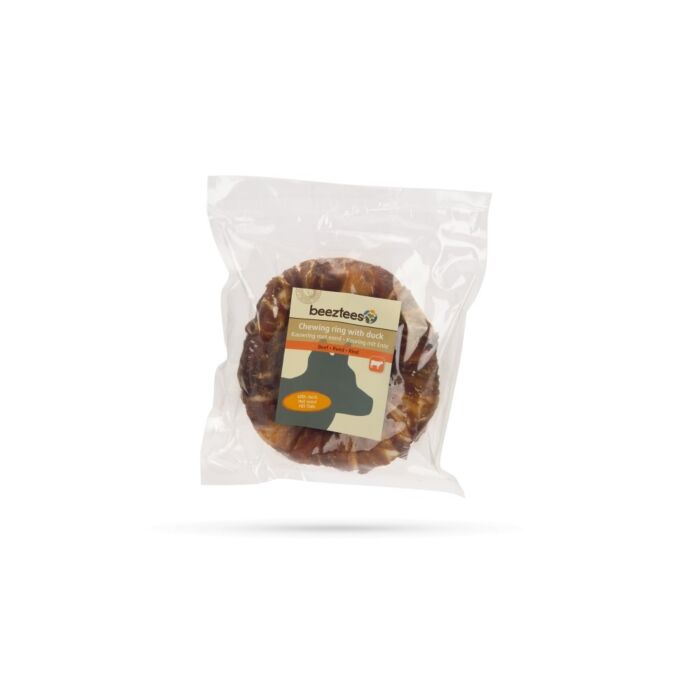 Hundesnack Beeztees Rindslederring mit Ente
