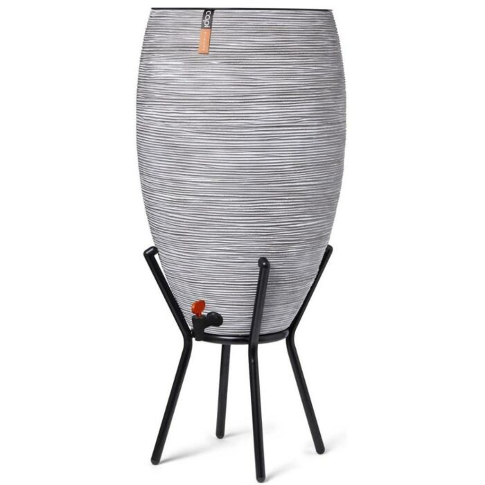 Regentonne Flowerpot Rib 130l grau-weiß - Capi