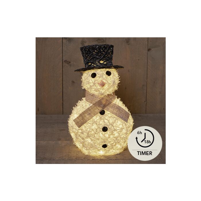 Schneemann aus Baumwolle mit Glitzer, 20 LEDs, 40 cm Schneemann aus Baumwolle mit Glitzer, 20 LEDs, 40 cm