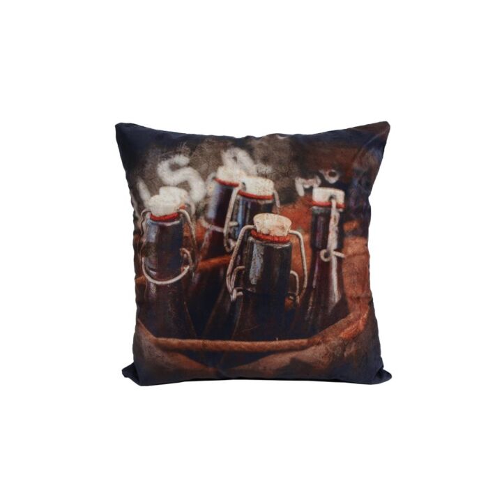 Kissen "Flaschen in Kiste" Stoff 
