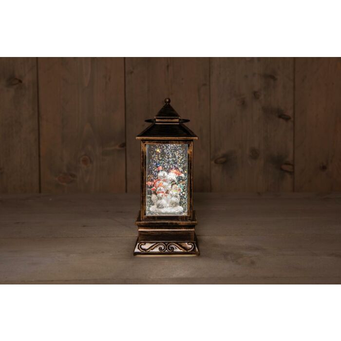 Laterne Schneemann in Glitzerwasser LED warmweiß 21,5 cm