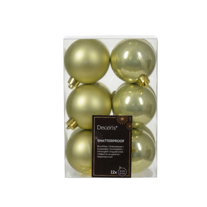 Weihnachtskugeln pistaziengrün Kunststoff mix Ø 6 cm Satz von 12 - Decoris Weihnachtskugeln pistaziengrün Kunststoff mix Ø 6 cm Satz von 12 - Decoris