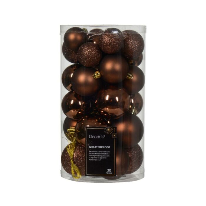 Weihnachtskugeln espresso braun Kunststoff Satz von 30 - Decoris