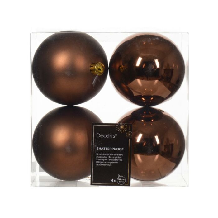 Weihnachtskugeln espresso braun Kunststoff mix Ø 10 cm Satz von 4 - Decoris