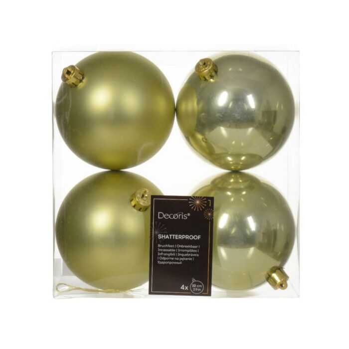 Weihnachtskugeln pistaziengrün Kunststoff mix Ø 10 cm Satz von 4 - Decoris Weihnachtskugeln pistaziengrün Kunststoff mix Ø 10 cm Satz von 4 - Decoris