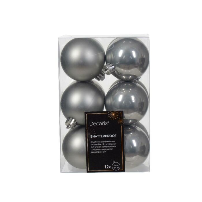 Weihnachtskugeln marmergrau Kunststoff mix Ø 6 cm Satz von 12 - Decoris Weihnachtskugeln marmergrau Kunststoff mix Ø 6 cm Satz von 12 - Decoris