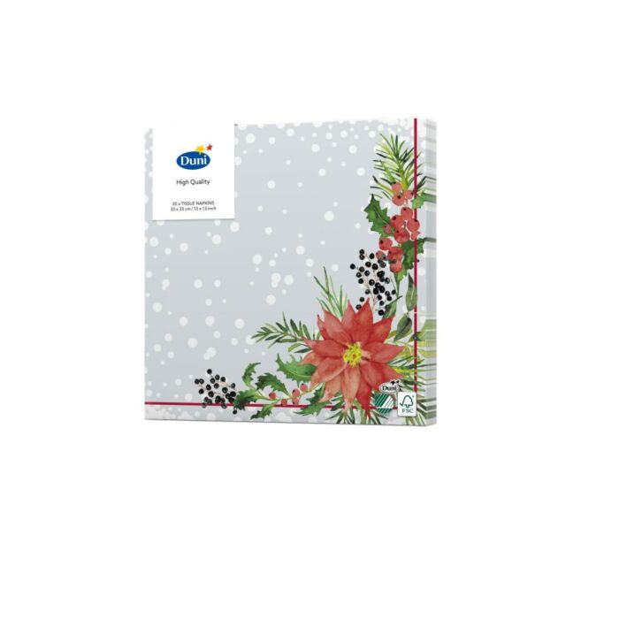 NAPKINS 3-PLY 33X33CM XMAS FLOWERS