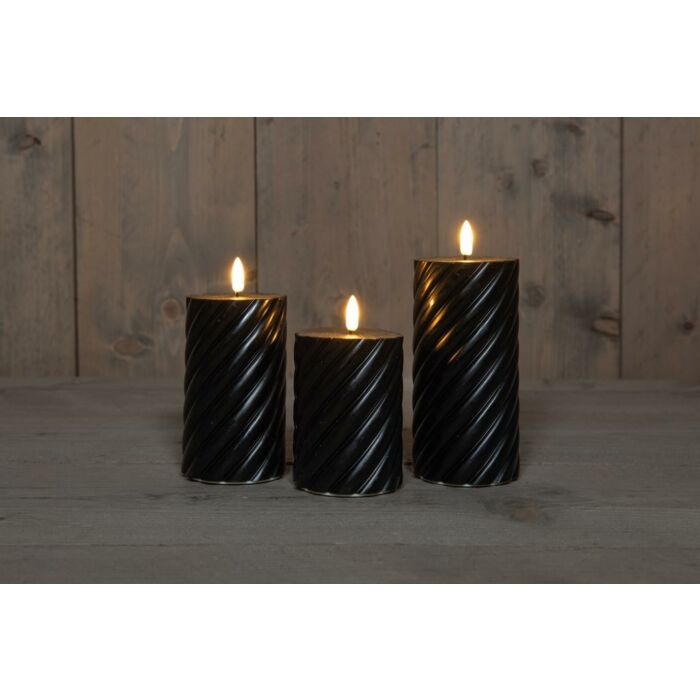 Swirl Outdoor Kerze 3D schwarz 12.5 cm - 3 Stück