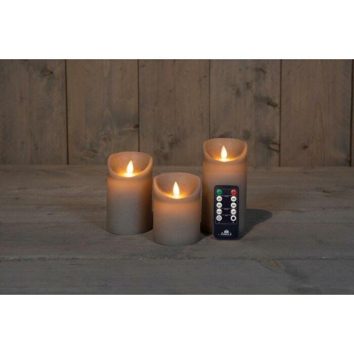 LED-kaars rustiek bewegende vlam taupe set van 3 - Anna's Collection LED-kaars rustiek bewegende vlam taupe set van 3 - Anna's Collection