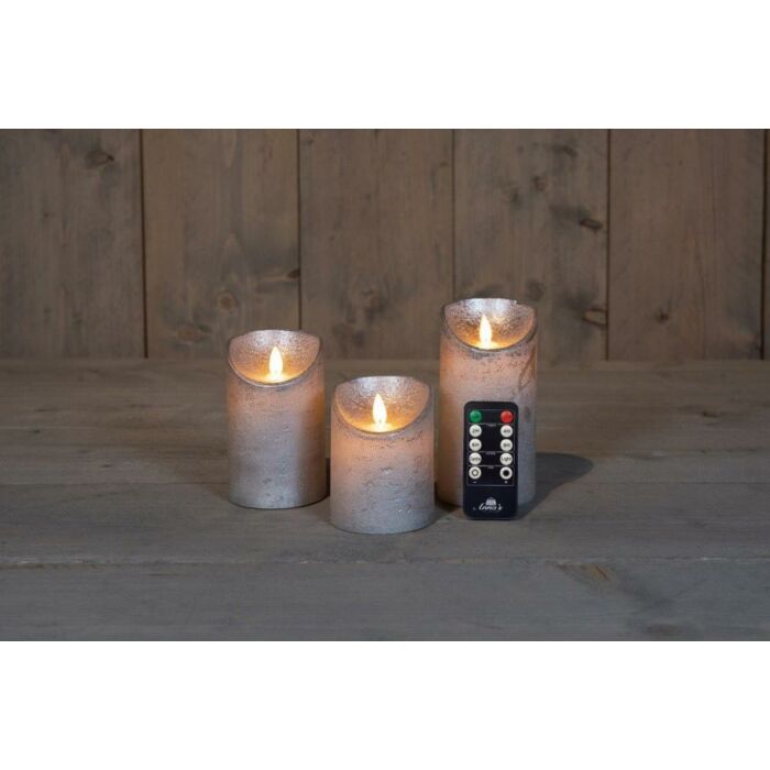 LED-Kerze rustikale bewegliche Flamme Silber 3er-Set - Anna's Collection LED-Kerze rustikale bewegliche Flamme Silber 3er-Set - Anna's Collection
