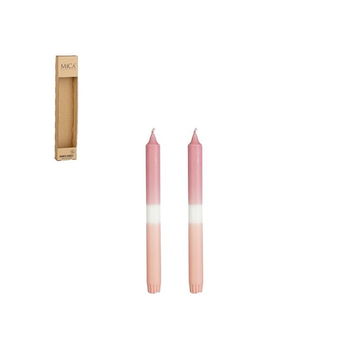 Tischkerze dip-dye rosa 25 cm 2er Set - Mica
