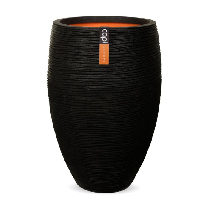 Blumentopf Vase elegant deluxe rib schwarz Ø 50 cm - Capi Blumentopf Vase elegant deluxe rib schwarz Ø 50 cm - Capi