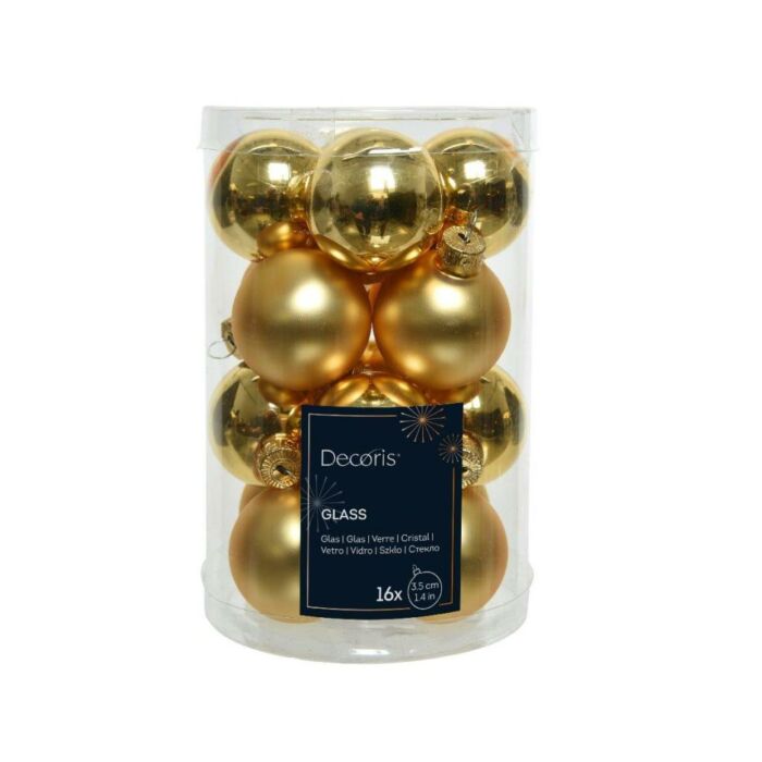 Weihnachtskugeln Glas Hellgold 3,5 cm Satz von 16 - Decoris Weihnachtskugeln Glas Hellgold 3,5 cm Satz von 16 - Decoris