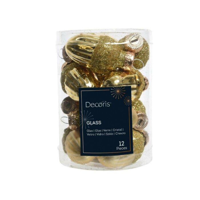 Anhänger Eichel Glas Gold 4 cm Satz von 12 - Decoris Anhänger Eichel Glas Gold 4 cm Satz von 12 - Decoris