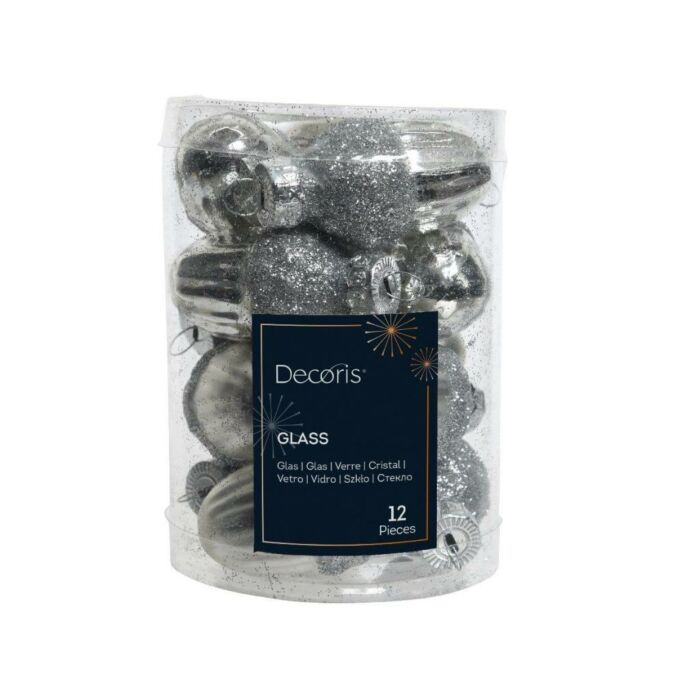 Anhänger Eichel Glas Silber 4 cm Satz von 12 - Decoris Anhänger Eichel Glas Silber 4 cm Satz von 12 - Decoris