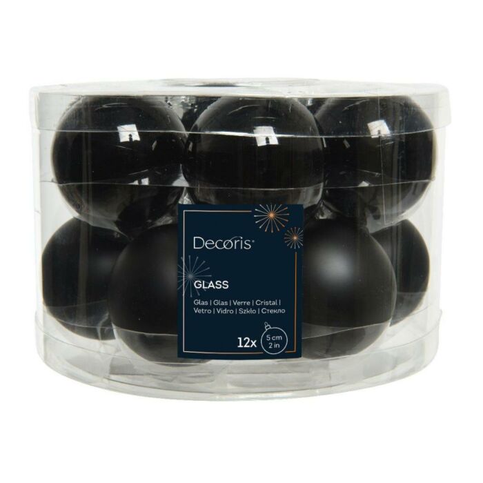 Weihnachtskugel Glas Emaille schwarz Ø 5 cm 12er Set - Decoris