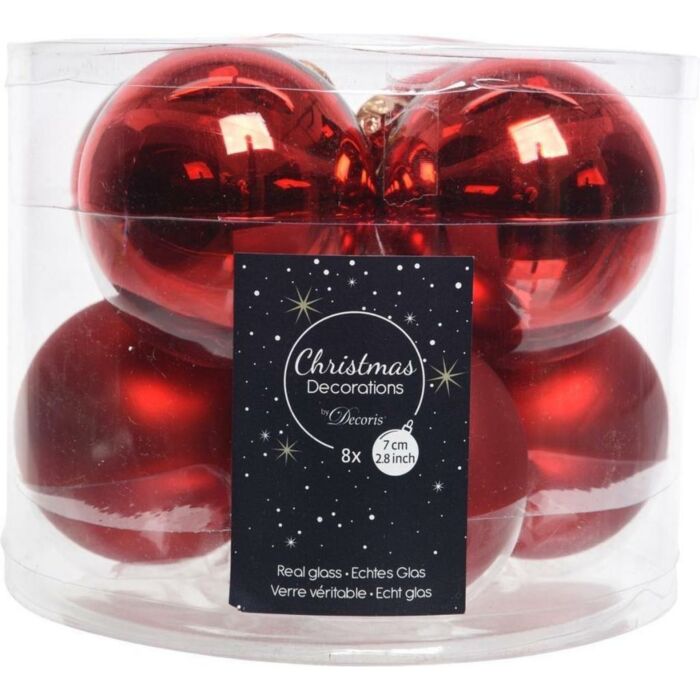 Weihnachtskugel Glas d7cm Mix Weihnachten rot 8St