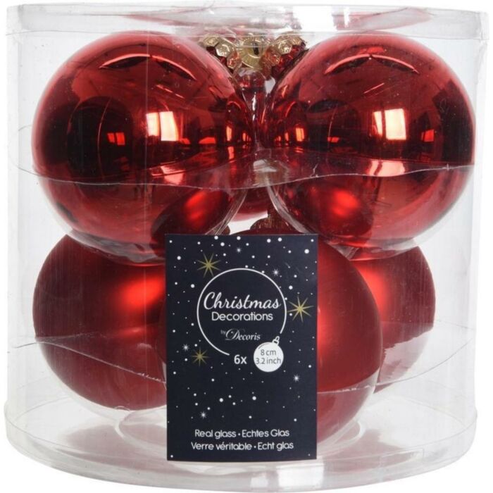 Weihnachtskugel Glas d8cm Mix Weihnachten rot 6St.