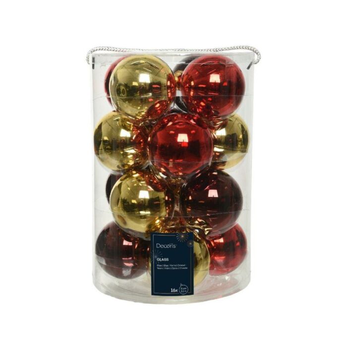 Weihnachtskugel Glas Rotgold Ø 8 cm Satz mit 16 Stück - Decoris Weihnachtskugel Glas Rotgold Ø 8 cm Satz mit 16 Stück - Decoris