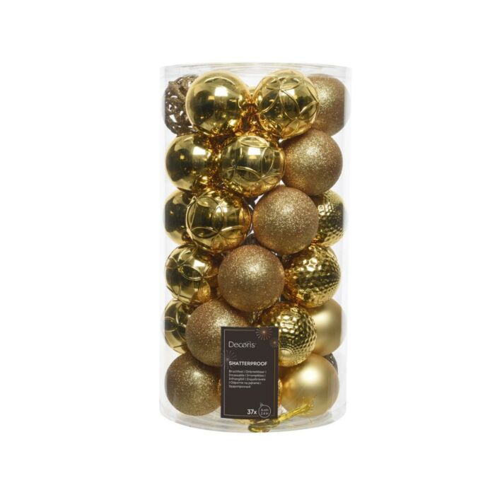 Weihnachtskugeln Mix Gold Kunststoff Ø 6 cm 37er-Set - Decoris Weihnachtskugeln Mix Gold Kunststoff Ø 6 cm 37er-Set - Decoris