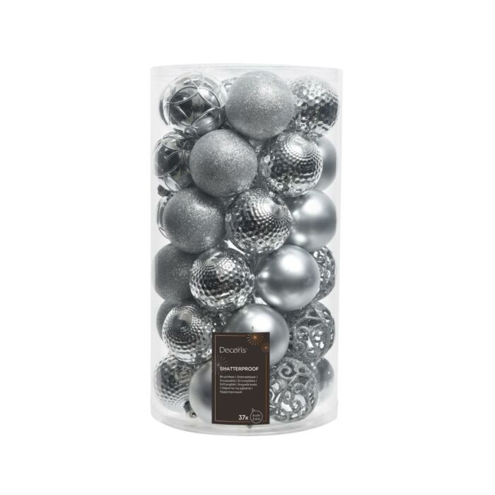 Weihnachtskugeln Mix Silber Kunststoff Ø 6 cm 37er-Set - Decoris